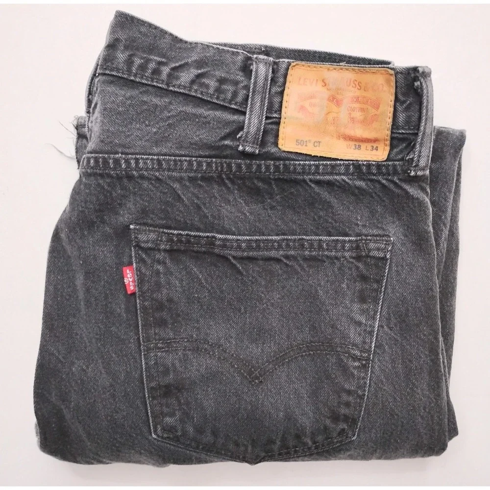 Levis Jeans 501 CT Tapered Button Fly Faded Black Wash 38x34 (fit 36x31)